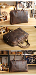 Cool Dark Brown Mens Leather Briefcase 14'' Work Handbag Ancient Brown Large Computer Briefcase For Men - imessengerbags