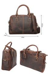 Cool Dark Brown Mens Leather Briefcase 14'' Work Handbag Ancient Brown Large Computer Briefcase For Men - imessengerbags