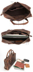 Cool Dark Brown Mens Leather Briefcase 14'' Work Handbag Ancient Brown Large Computer Briefcase For Men - imessengerbags