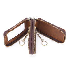 Cool Brown Mens Zipper Leather Car Key Wallet Key Holder Change Holder For Men - imessengerbags