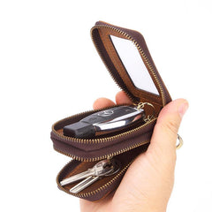 Cool Brown Mens Zipper Leather Car Key Wallet Key Holder Change Holder For Men - imessengerbags