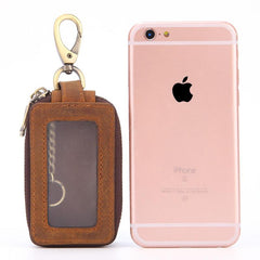 Cool Brown Mens Zipper Leather Car Key Wallet Key Holder Change Holder For Men - imessengerbags