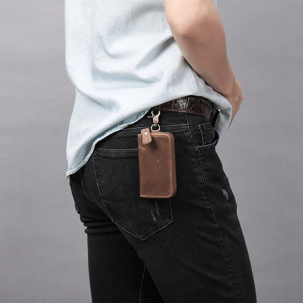 Cool Fashion Leather Men's Car Key Wallet Zipper Key Holder For Men - imessengerbags