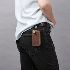 Cool Fashion Leather Men's Car Key Wallet Zipper Key Holder For Men - imessengerbags