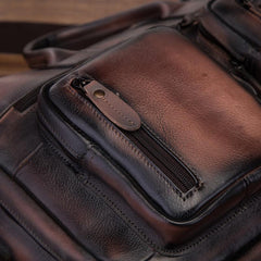 Vintage Brown Leather Men's Briefcase 14'' Computer Briefcase Professional Handbag For Men - imessengerbags