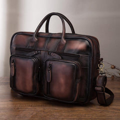 Vintage Brown Leather Men's Briefcase 14'' Computer Briefcase Professional Handbag For Men - imessengerbags