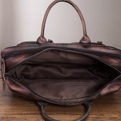 Vintage Brown Leather Men's Briefcase 14'' Computer Briefcase Professional Handbag For Men - imessengerbags