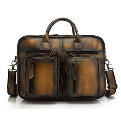 Vintage Brown Leather Men's Briefcase 14'' Computer Briefcase Professional Handbag For Men - imessengerbags