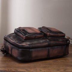 Vintage Brown Leather Men's Briefcase 14'' Computer Briefcase Professional Handbag For Men - imessengerbags