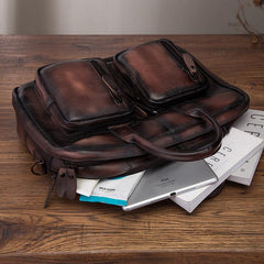 Vintage Brown Leather Men's Briefcase 14'' Computer Briefcase Professional Handbag For Men - imessengerbags