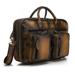 Vintage Brown Leather Men's Briefcase 14'' Computer Briefcase Professional Handbag For Men - imessengerbags
