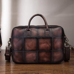 Vintage Brown Leather Men's Briefcase 14'' Computer Briefcase Professional Handbag For Men - imessengerbags