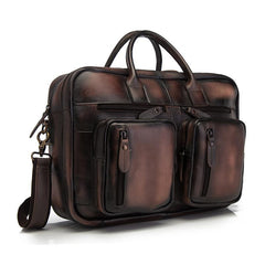 Vintage Brown Leather Men's Briefcase 14'' Computer Briefcase Professional Handbag For Men - imessengerbags