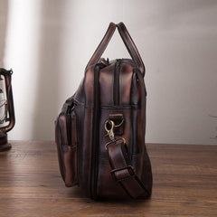 Vintage Brown Leather Men's Briefcase 14'' Computer Briefcase Professional Handbag For Men - imessengerbags