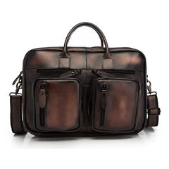 Vintage Brown Leather Men's Briefcase 14'' Computer Briefcase Professional Handbag For Men - imessengerbags