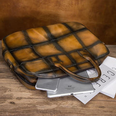 Vintage Brown Leather Men's Briefcase 14'' Computer Briefcase Professional Handbag For Men - imessengerbags