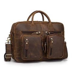 Vintage Brown Leather Men's Briefcase 14'' Computer Briefcase Professional Handbag For Men - imessengerbags