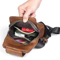 Handmade Brown Leather Mens Sling Bag One Shoulder Backpack Chest Bag for men - imessengerbags