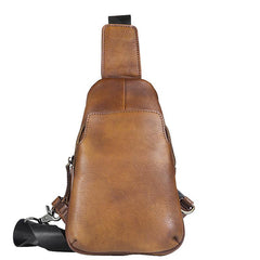 Handmade Brown Leather Mens Sling Bag One Shoulder Backpack Chest Bag for men - imessengerbags