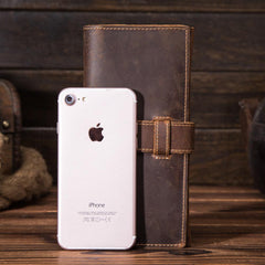 Vintage Brown Leather Men's Bifold Long Wallet Slim Multi Cards Long Wallet For Men - imessengerbags
