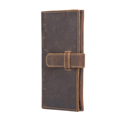 Vintage Brown Leather Men's Bifold Long Wallet Slim Multi Cards Long Wallet For Men - imessengerbags