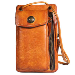 Handmade Leather Mens Brown MIni Side Bag Courier Bag Postman Phone Bag for men - imessengerbags