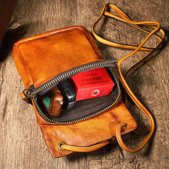 Handmade Leather Mens Brown MIni Side Bag Courier Bag Postman Phone Bag for men