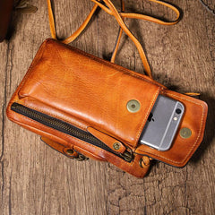 Handmade Leather Mens Brown MIni Side Bag Courier Bag Postman Phone Bag for men - imessengerbags