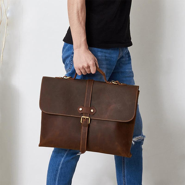 Vintage LEATHER MENS BRIEFCASE BUSINESS Bag VINTAGE 14inch Laptop SHOULDER BAG HANDBAGS FOR MEN - imessengerbags