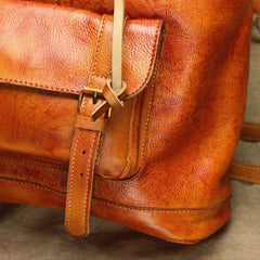 Vintage Lambskin Brown Leather Men's 14'' Laptop Backpack Black Satchel Backpack For Men - imessengerbags