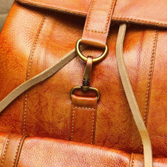 Vintage Lambskin Brown Leather Men's 14'' Laptop Backpack Black Satchel Backpack For Men - imessengerbags
