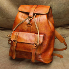 Vintage Lambskin Brown Leather Men's 14'' Laptop Backpack Black Satchel Backpack For Men - imessengerbags