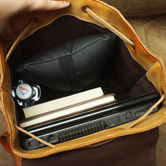 Vintage Lambskin Brown Leather Men's 14'' Laptop Backpack Black Satchel Backpack For Men - imessengerbags