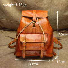 Vintage Lambskin Brown Leather Men's 14'' Laptop Backpack Black Satchel Backpack For Men - imessengerbags