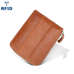 Fashion RFID Black Leather Men's Zipper Small Wallet Brown Zipper billfold Wallet For Men - imessengerbags