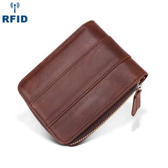 Fashion RFID Black Leather Men's Zipper Small Wallet Brown Zipper billfold Wallet For Men - imessengerbags