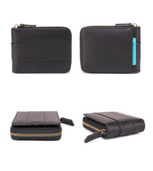 Fashion RFID Black Leather Men's Zipper Small Wallet Brown Zipper billfold Wallet For Men - imessengerbags