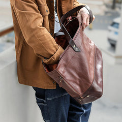 Fashion Coffee Leather Men Womens 14 inches Black Tote Bag Shoulder Tote Bag For Men - imessengerbags