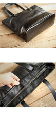 Fashion Coffee Leather Men Womens 14 inches Black Tote Bag Shoulder Tote Bag For Men - imessengerbags
