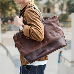 Fashion Coffee Leather Men Womens 14 inches Black Tote Bag Shoulder Tote Bag For Men - imessengerbags