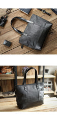 Fashion Coffee Leather Men Womens 14 inches Black Tote Bag Shoulder Tote Bag For Men - imessengerbags