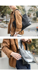 Fashion Coffee Leather Men Womens 14 inches Black Tote Bag Shoulder Tote Bag For Men - imessengerbags