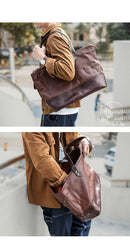 Fashion Coffee Leather Men Womens 14 inches Black Tote Bag Shoulder Tote Bag For Men - imessengerbags