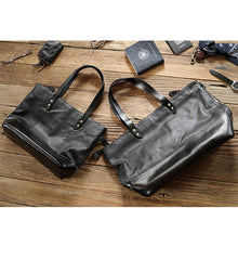 Fashion Coffee Leather Men Womens 14 inches Black Tote Bag Shoulder Tote Bag For Men - imessengerbags