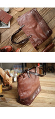 Fashion Coffee Leather Men Womens 14 inches Black Tote Bag Shoulder Tote Bag For Men - imessengerbags