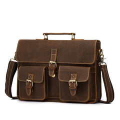 Vintage Brown Leather Men's Professional Briefcase 13‘’ Laptop Shoulder Briefcase For Men - imessengerbags