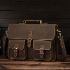 Vintage Brown Leather Men's Professional Briefcase 13‘’ Laptop Shoulder Briefcase For Men - imessengerbags