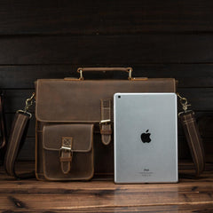 Vintage Brown Leather Men's Professional Briefcase 13‘’ Laptop Shoulder Briefcase For Men - imessengerbags