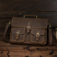 Vintage Brown Leather Men's Professional Briefcase 13‘’ Laptop Shoulder Briefcase For Men - imessengerbags