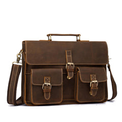 Vintage Brown Leather Men's Professional Briefcase 13‘’ Laptop Shoulder Briefcase For Men - imessengerbags